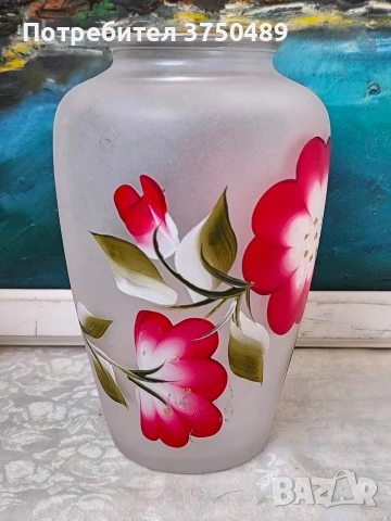 Ваза от матирано стъкло,ръчно рисувана, снимка 2 - Вази - 53669344