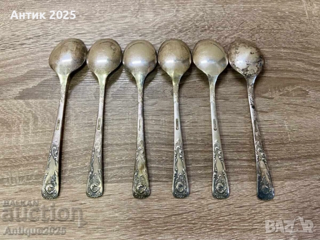 Комплект мелхиорови лъжици — 6 броя, снимка 2 - Антикварни и старинни предмети - 51456980