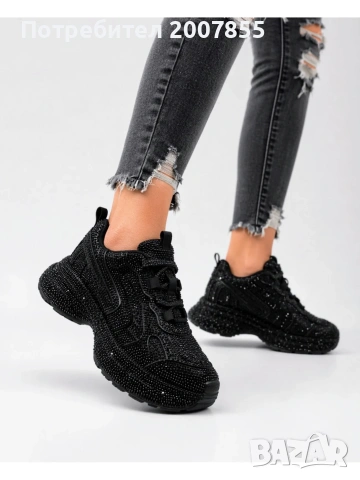 Дамски черни маратонки с кристали , снимка 3 - Маратонки - 54250088