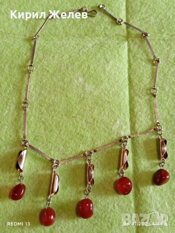 Качествено винтидж сребърно колие с КОРНЕОЛ ювелирна изработка 31343