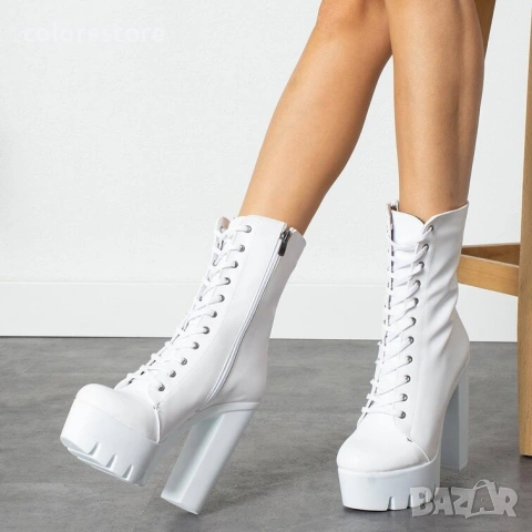 Боти на ток - бяла кожа - BT16 