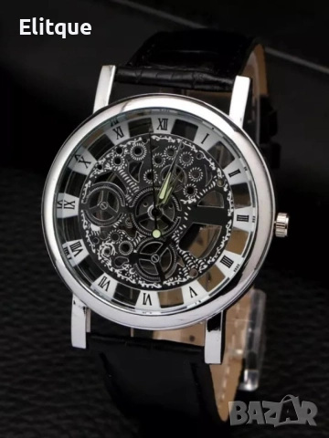 Изискан прозрачен мъжки ръчен часовник с кварцов механизъм и к. каишка , снимка 2 - Мъжки - 52799693