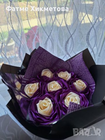 Букет от сатенени рози, снимка 2 - Подаръци за жени - 45685739