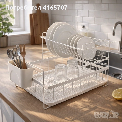 Сушилник за съдове Rosberg R53000P, 2 нива, поставка за прибори и чинии, снимка 2 - Аксесоари за кухня - 53414196