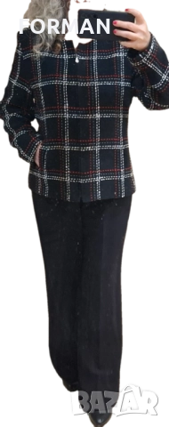 Черно сако в едро бяло-сиво-червено каре, снимка 4 - Сака - 49685729