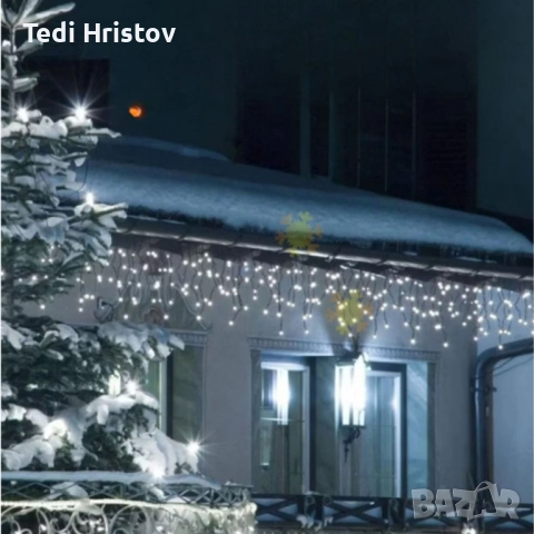 Коледна украса LED ресни 12 метра - водоустойчива 