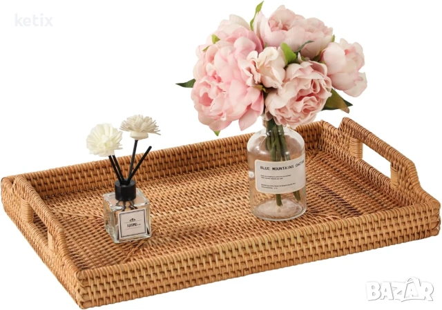 Ратанов поднос за сервиране с дръжки ,43см