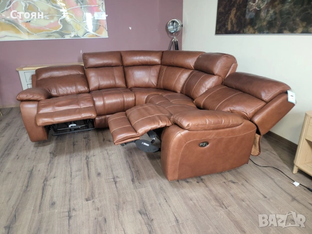 Кафяв кожен ъглов диван Moreno с електрически релаксиращ механизъм, снимка 10 - Дивани и мека мебел - 53702191