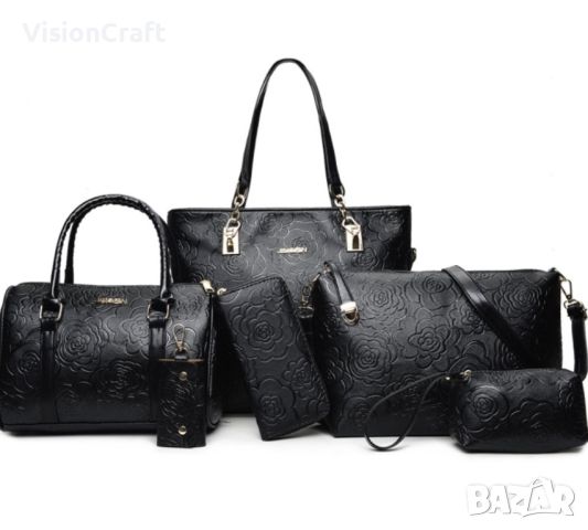 Комплект от 6 броя луксозни дамски чанти /Цвят: Черен;