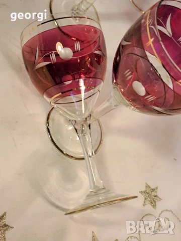 ретро цветни чаши за ракия фасетирани със златен кант , снимка 6 - Чаши - 50693525