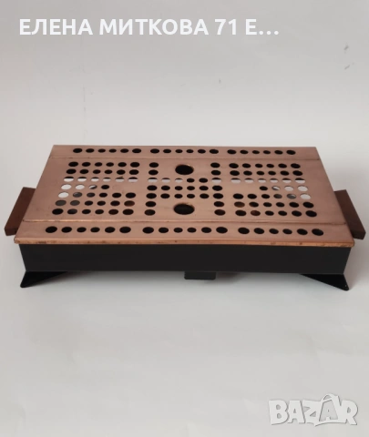 Винтидж уред за затопляне на храна от желязо и мед с дървени странични дръжки, снимка 2 - Антикварни и старинни предмети - 54139972