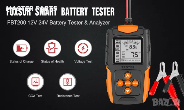 Диагностичен тестер за автомобилни акумулатори, Foxur , голям HD екран, 12V-24V, снимка 1 - Части - 47044243