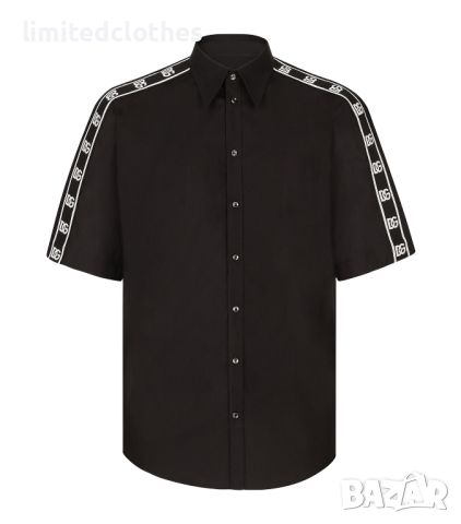 Dolce & Gabbana DG Black Logo Tape Мъжка Риза с Къс Ръкав size 40 (M / L), снимка 2 - Ризи - 46353009