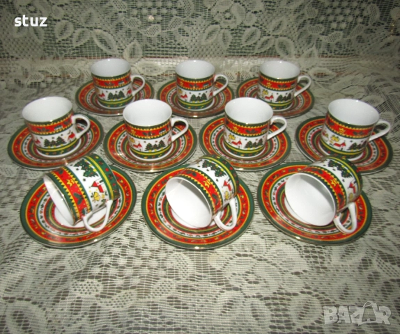 Порцеланови чашки за кафе, чай, с чинийки, с коледни мотиви, нови , снимка 7 - Чаши - 52585521