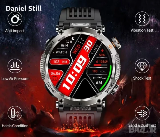 Водоустойчив Мъжки Смарт Часовник с Фенерче 600mAh Голяма Батерия4.32см Голям HD Дисплей, снимка 3 - Смарт часовници - 49358974
