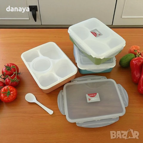 6052 Кутия за храна с отделения лъжичка и купичка за сос, снимка 2 - Кутии за храна - 51273264