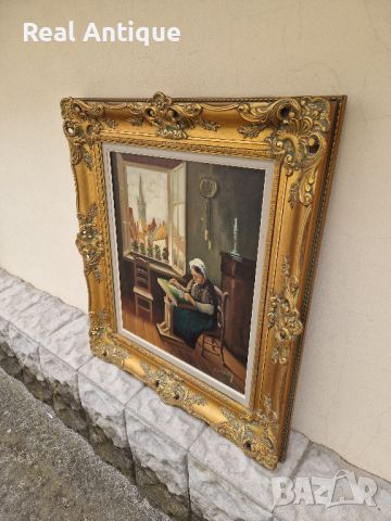 Превъзходна  красива антикварна белгийска авторска майсторска картина масло върху платно , снимка 2 - Антикварни и старинни предмети - 45404733