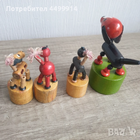 Дървени танцуващи сгъваеми играчки за бутане с палец -4 броя, снимка 5 - Антикварни и старинни предмети - 52669986