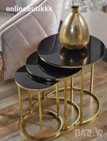 Стъклена холна маса / комплект 3 бр. – модерни декоративни масички, снимка 4 - Маси - 53483516