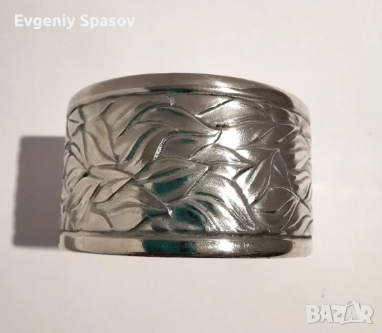 Старинна Сребърна Масивна Широка Отворена Гривна с Релеф Листа, снимка 9 - Гривни - 51544269