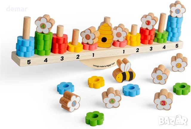 Bigjigs Toys Bee (44 бр.) - дървени игри за подреждане и балансиране, снимка 1 - Образователни игри - 45638017