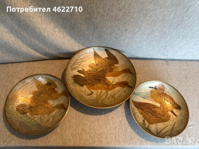 Месингови емайлирана купи  с рисувани патици , снимка 2 - Антикварни и старинни предмети - 53584121