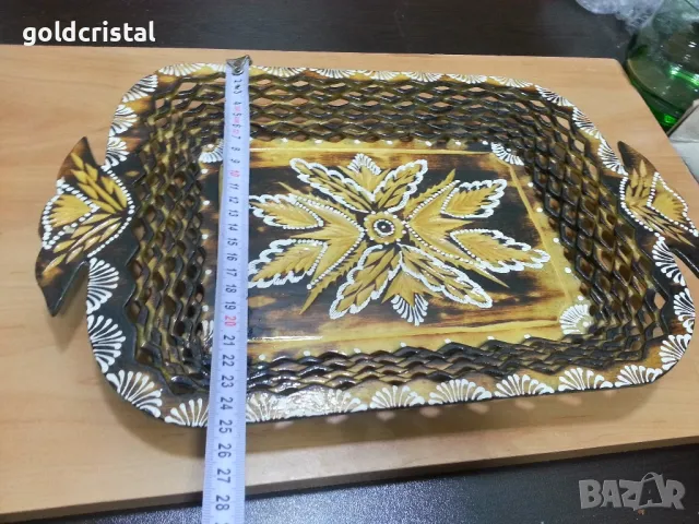 Стар дървен поднос дърворезба , снимка 2 - Антикварни и старинни предмети - 49875038