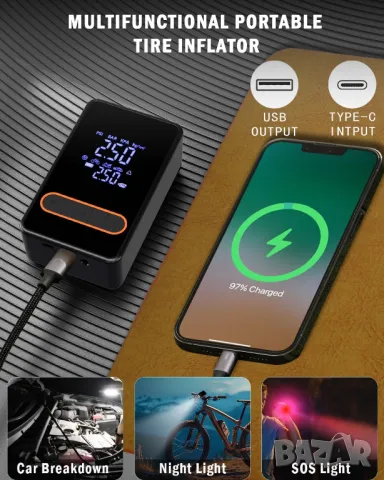 Акумулаторен компресор с дисплей за помпане с детектор за налягане, снимка 3 - Аксесоари и консумативи - 49818236