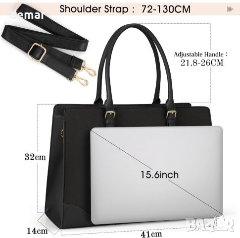 Дамска чанта за лаптоп IGOLUMON 15,6-инчова, бизнес, училище, кожена, черна, снимка 4 - Чанти - 45095189