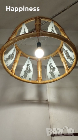 Абажур (Полилей) от бамбук с 6 стъкла и Нова LED крушка