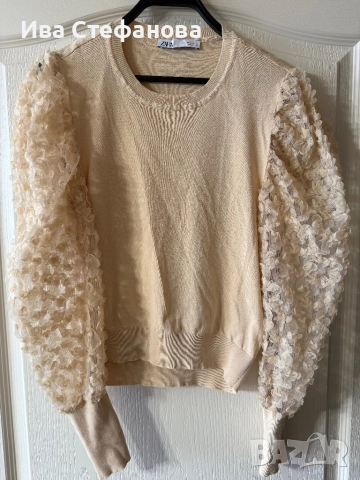 Нова бежова телесна nude елегантна блуза zara Zara Зара 5Д 3D цветя , снимка 3 - Блузи с дълъг ръкав и пуловери - 52483531