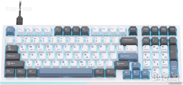 K98SE Механична геймърска клавиатура, 98 клавиша с LED подсветка, 96% QWERTY US подредба, кабелна...