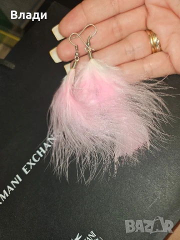 розови пера обеци , снимка 4 - Обеци - 51333352