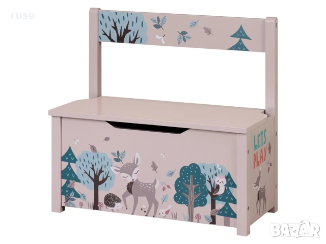 НОВИ! Детска дървена пейка с ракла розов
