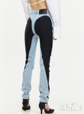 По Модел на MUGLER Модни Дамски Джинси Корейски Дънки с Висока Талия Пачуърк Вталени Разтегаем Модел, снимка 4 - Дънки - 53635706