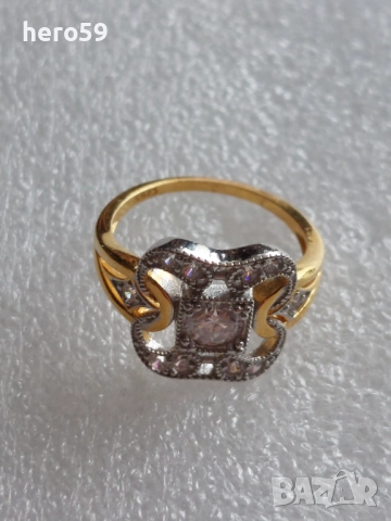  Дамски сребърен пръстен с лабораторен  диамант и 18 каратова позлата, снимка 10 - Пръстени - 51550438