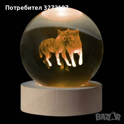 LED Светеща кристална топка/лампа, 3D сензорна -Вълци, снимка 2 - Настолни лампи - 46918242