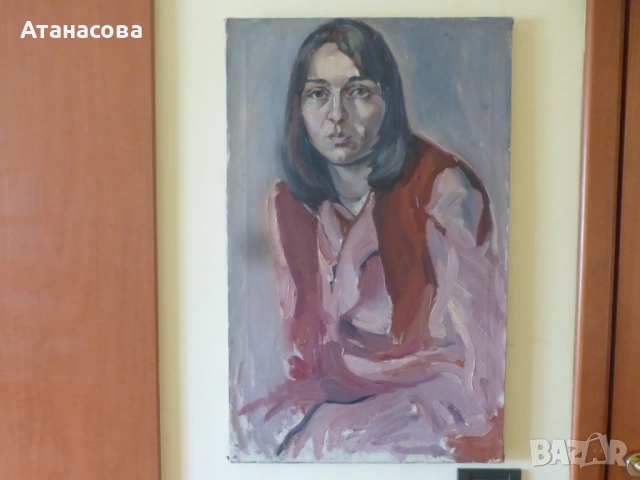 Авторска картина портрет на Млада жена масло платно от 80-те г