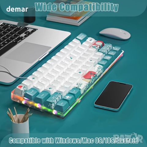 MIHIYIRY 60% кабелна игрална клавиатура, 61 клавиша SK механична клавиатура, RGB подсветка, снимка 4 - Клавиатури и мишки - 46461242