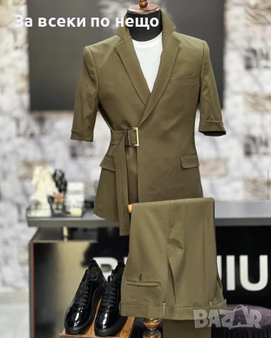 Маслено Зелен Мъжки Спортно-Елегантен Костюм Код Premium F.19