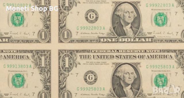 Неразрязан лист банкноти -32 x $1 1988 САЩ