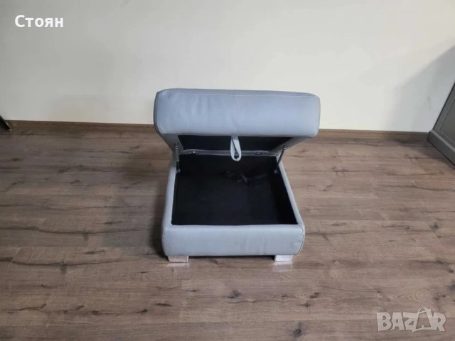 Сива кожена табуретка с функция ракла, снимка 3 - Дивани и мека мебел - 51956137
