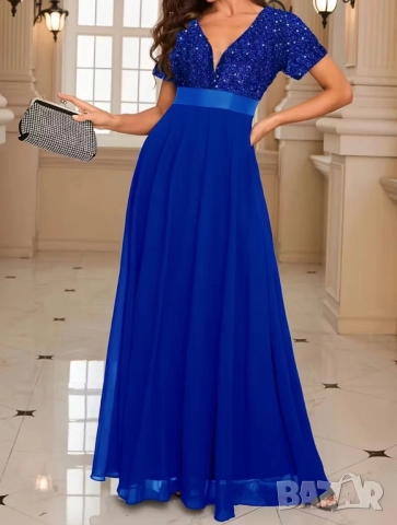 Дълга бляскава рокля в кралско синьо, снимка 4 - Рокли - 52842098