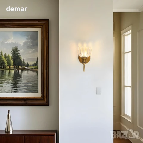 Стенна лампа JIMUBEAM Vintage Gooseneck с прозрачен стъклен абажур тип лале, снимка 8 - Лампи за стена - 50591230