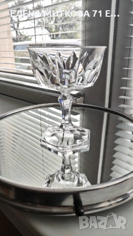 *Cristal d'Arques*Франция сервиз от 6 бр.тежки кристални чаши с диамантена шарка, снимка 6 - Чаши - 54188996