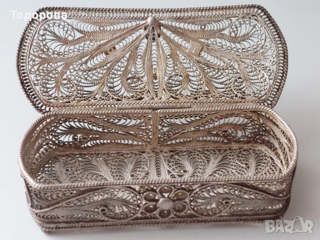 Стара Сребърна филигранна кутия за бижута с натурален рубин/сребро 925/, снимка 11 - Други - 52317358