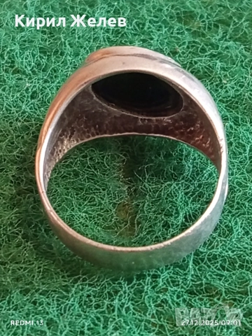 Скъпоценен Ретро Арт Нуво сребърен пръстен ювелирно шлифован Турмалин 37935, снимка 5 - Пръстени - 52909339