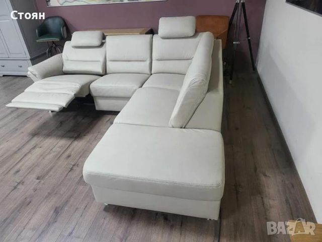  Кремав кожен ъглов диван с електрически релакс механизъм ZE-EM16033, снимка 3 - Дивани и мека мебел - 45560247
