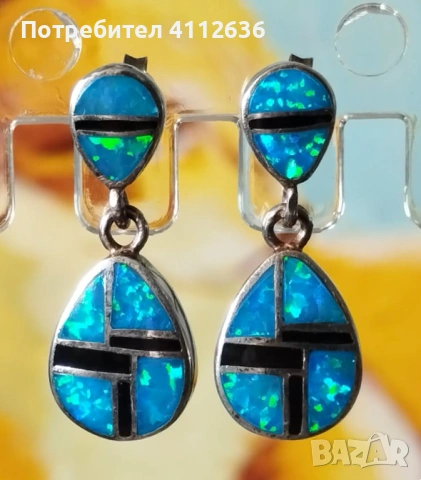 Сребърни обеци с опали и оникси