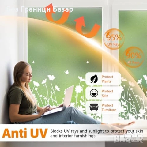 Ново Матиращо фолио за прозорци 44.5x200 см цветя анти-UV без лепило, снимка 5 - Декорация за дома - 53535044